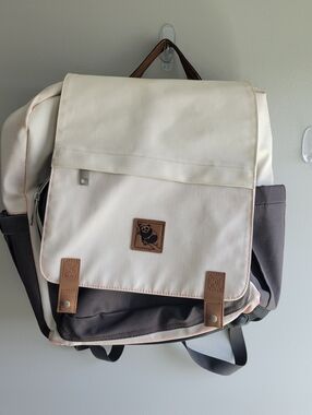 Sleepy Panda Kaitlyn Canvas Diaper Bag Backpack White and Grey